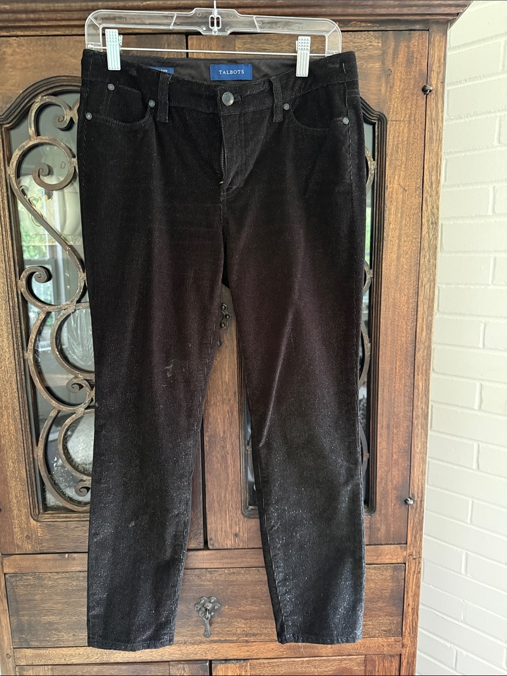 Talbots Black Sparkle Slim Straight Ankle Corduroy Pants